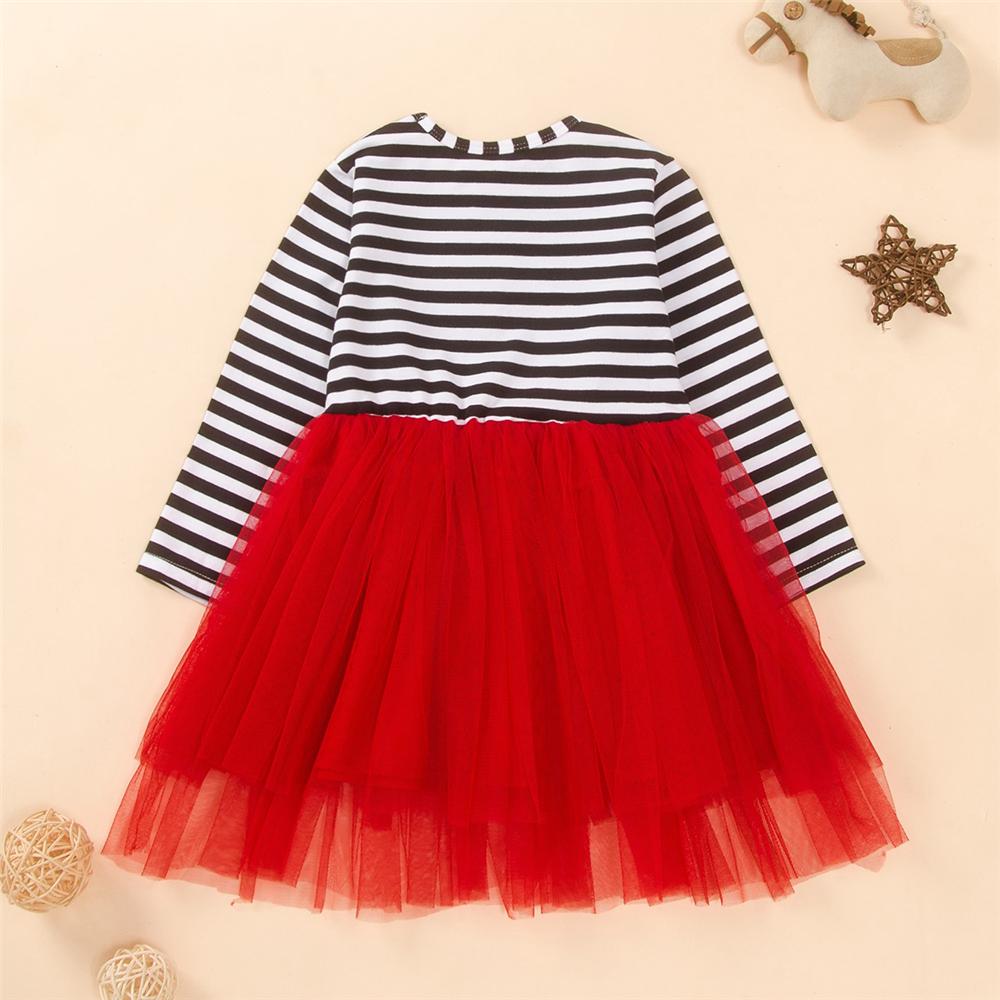 Girls Long Sleeve Cartoon Striped Mesh Dress Girls Boutique Wholesale