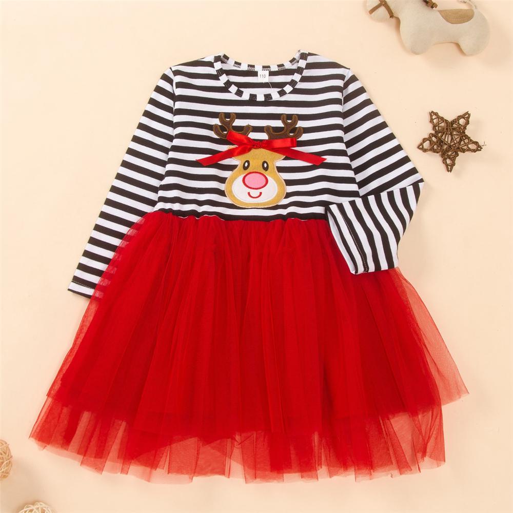 Girls Long Sleeve Cartoon Striped Mesh Dress Girls Boutique Wholesale