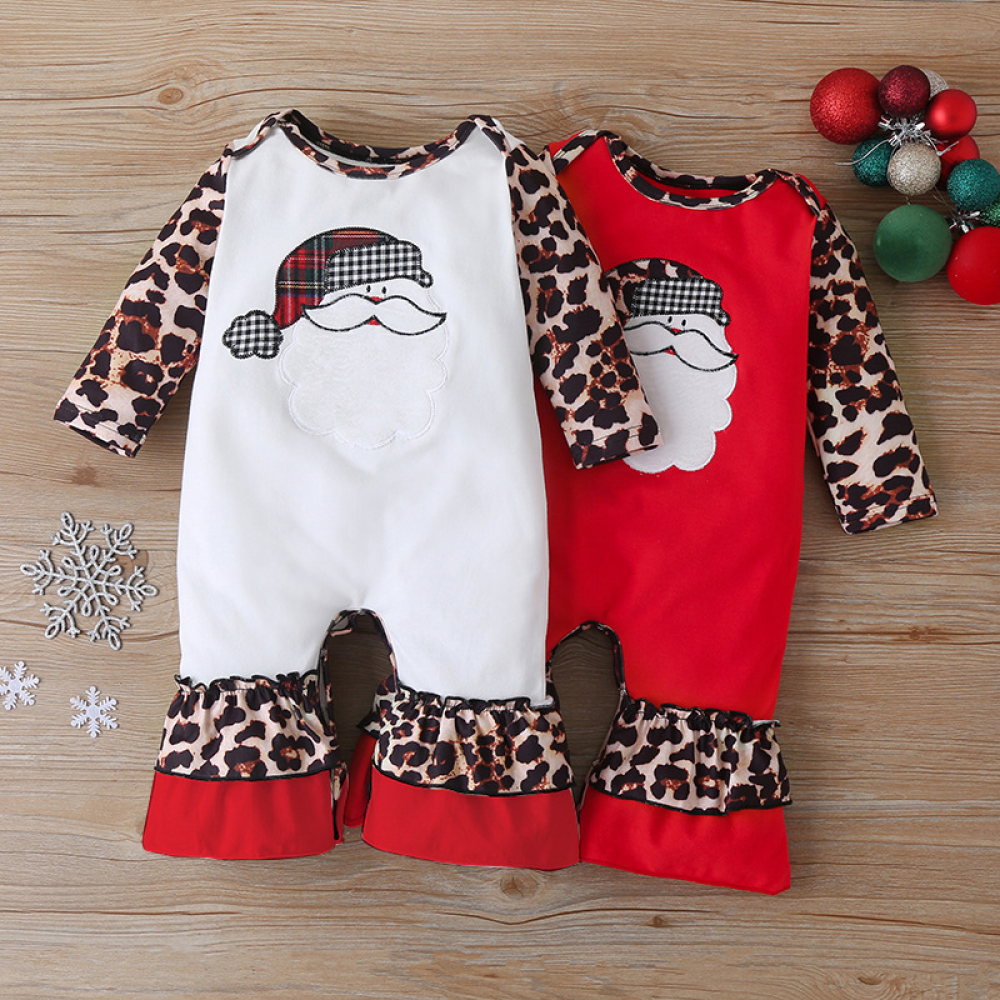 Baby Girls Long Sleeve Christmas Cartoon Leopard Romper baby clothes wholesale