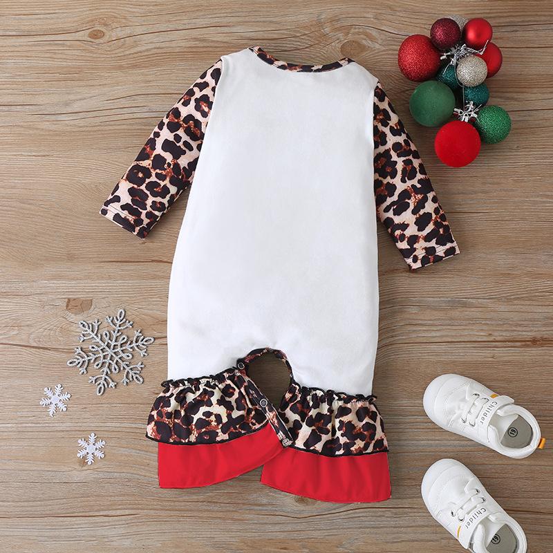 Baby Girls Long Sleeve Christmas Cartoon Leopard Romper baby clothes wholesale