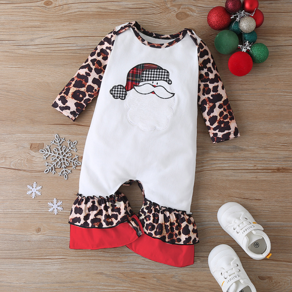 Baby Girls Long Sleeve Christmas Cartoon Leopard Romper baby clothes wholesale