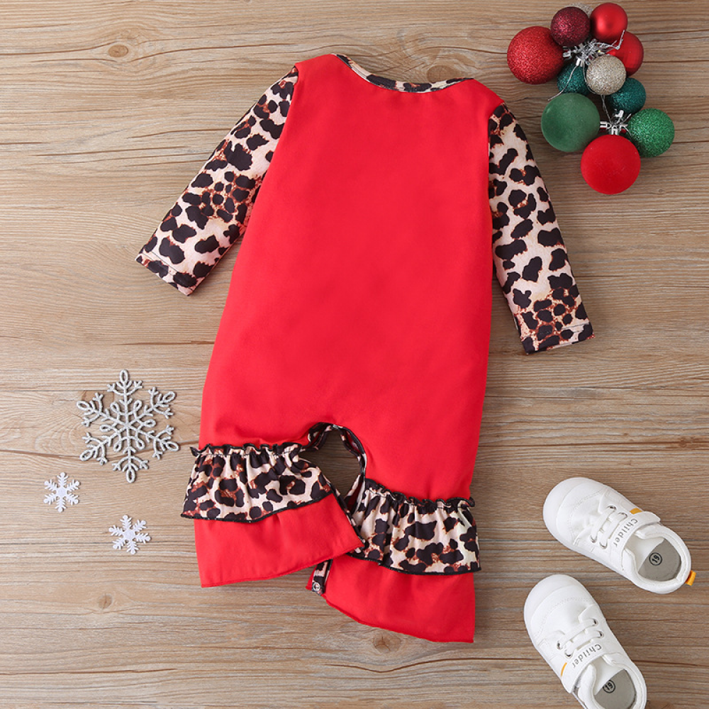 Baby Girls Long Sleeve Christmas Cartoon Leopard Romper baby clothes wholesale