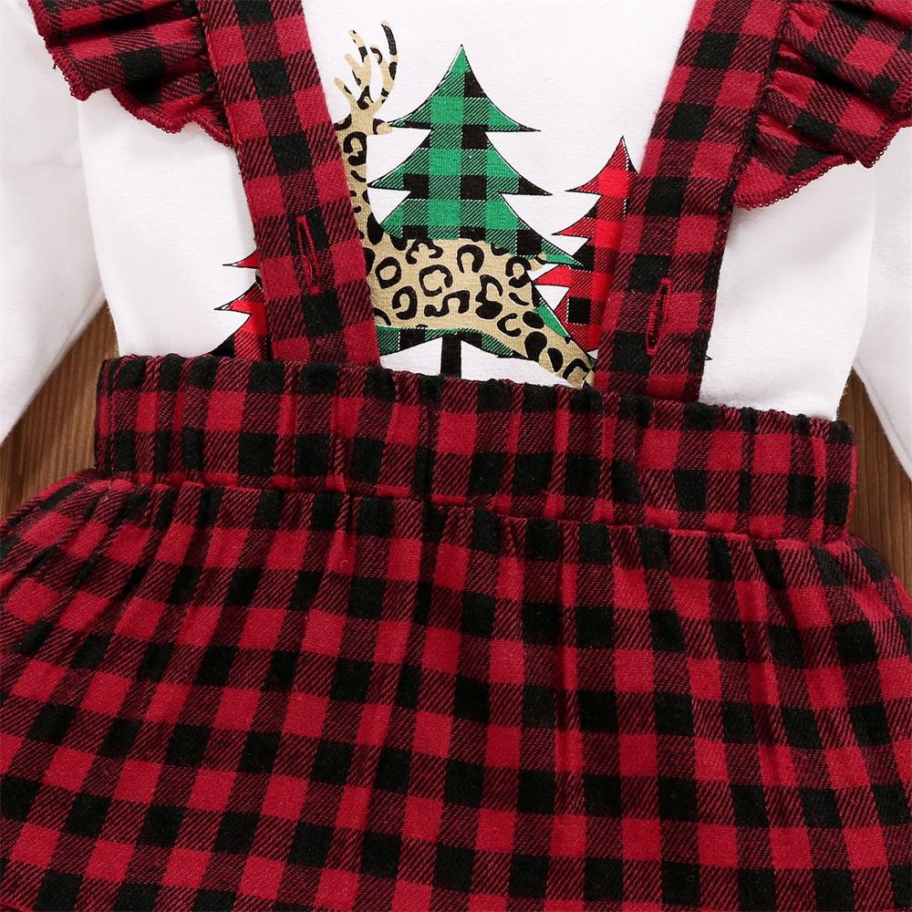 Baby Girls Long Sleeve Christmas Printed Romper & Suspender Skirt & Headband baby clothes vendor