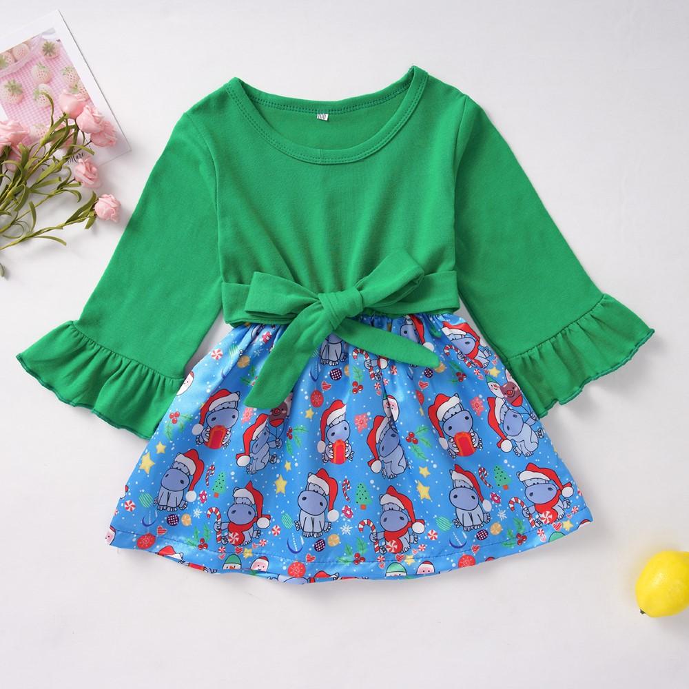 Girls Long Sleeve Christmas Splicing Dress Wholesale Childrens Clothing