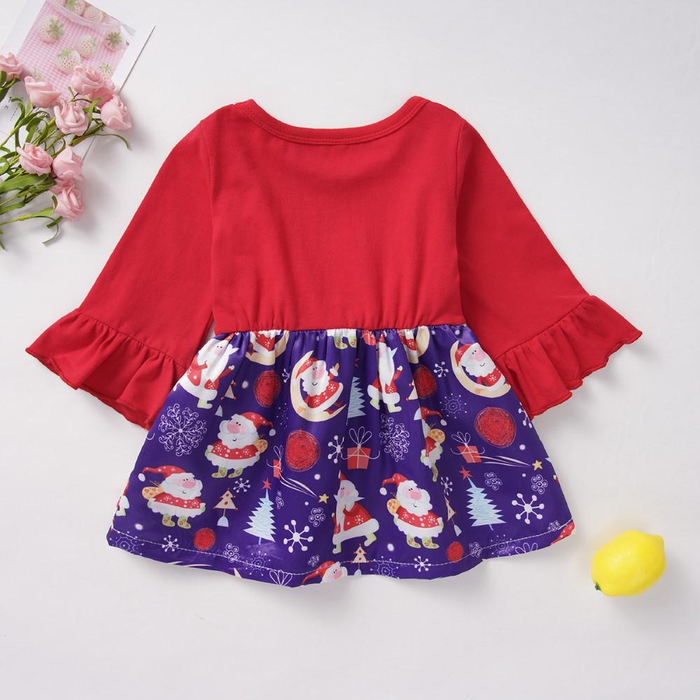 Girls Long Sleeve Christmas Splicing Dress Wholesale Childrens Clothing