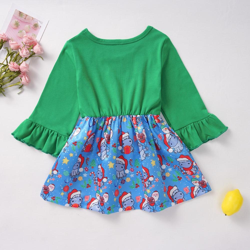 Girls Long Sleeve Christmas Splicing Dress Wholesale Childrens Clothing