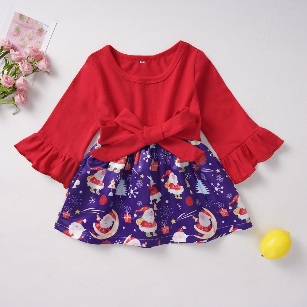 Girls Long Sleeve Christmas Splicing Dress Wholesale Childrens Clothing