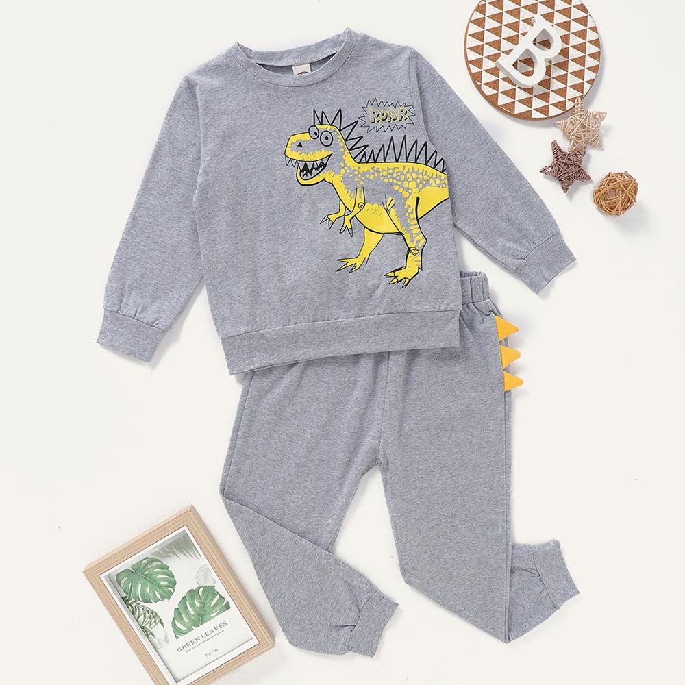 Boys Long Sleeve Dinosaur Printed T-shirt & Pants wholesale childrens clothing