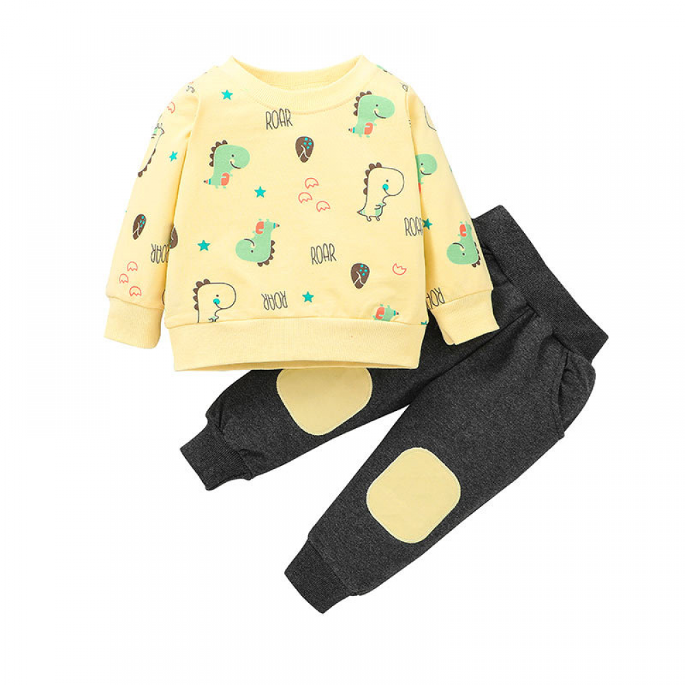 Boys Long Sleeve Dinosaur Printed Top & Pants trendy kids wholesale clothing