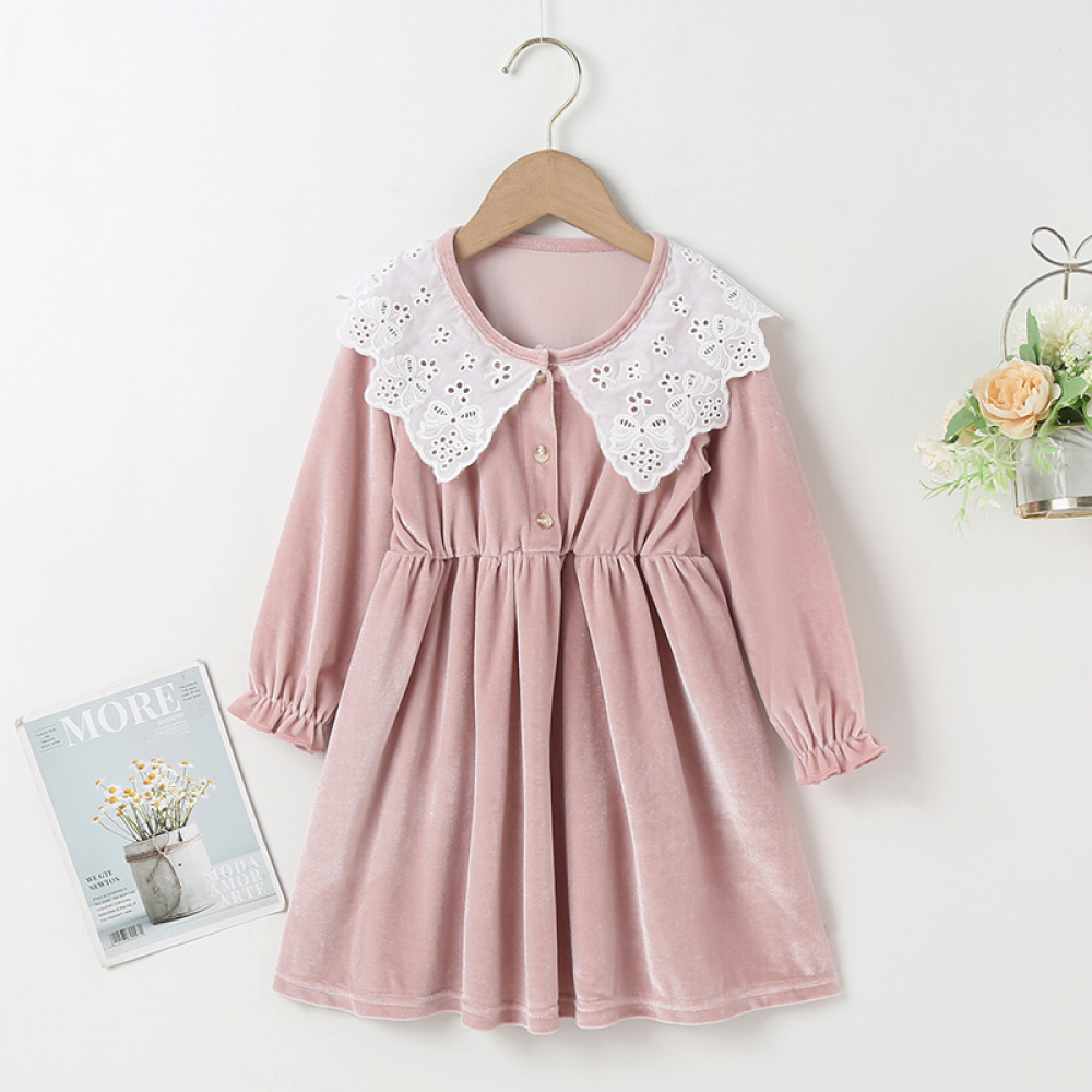 Girls Long Sleeve Doll Collar Dress children wholesale clothing