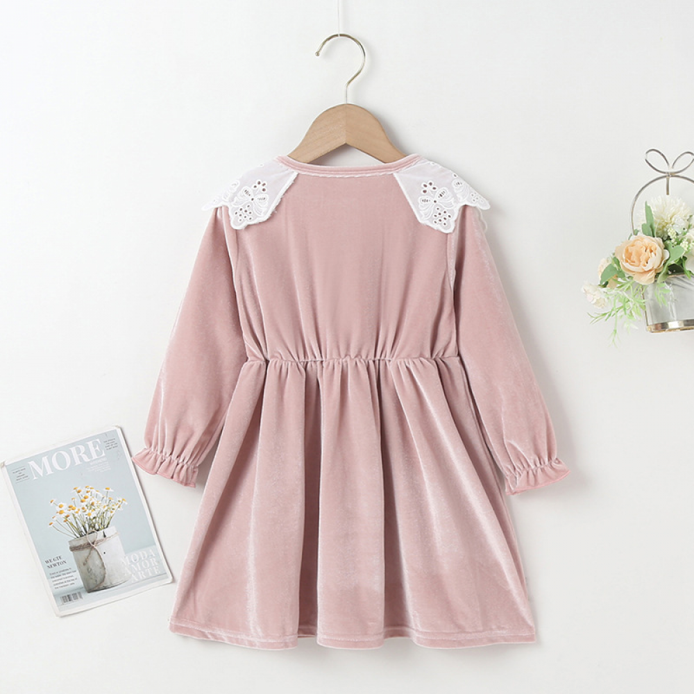 Girls Long Sleeve Doll Collar Dress children wholesale clothing