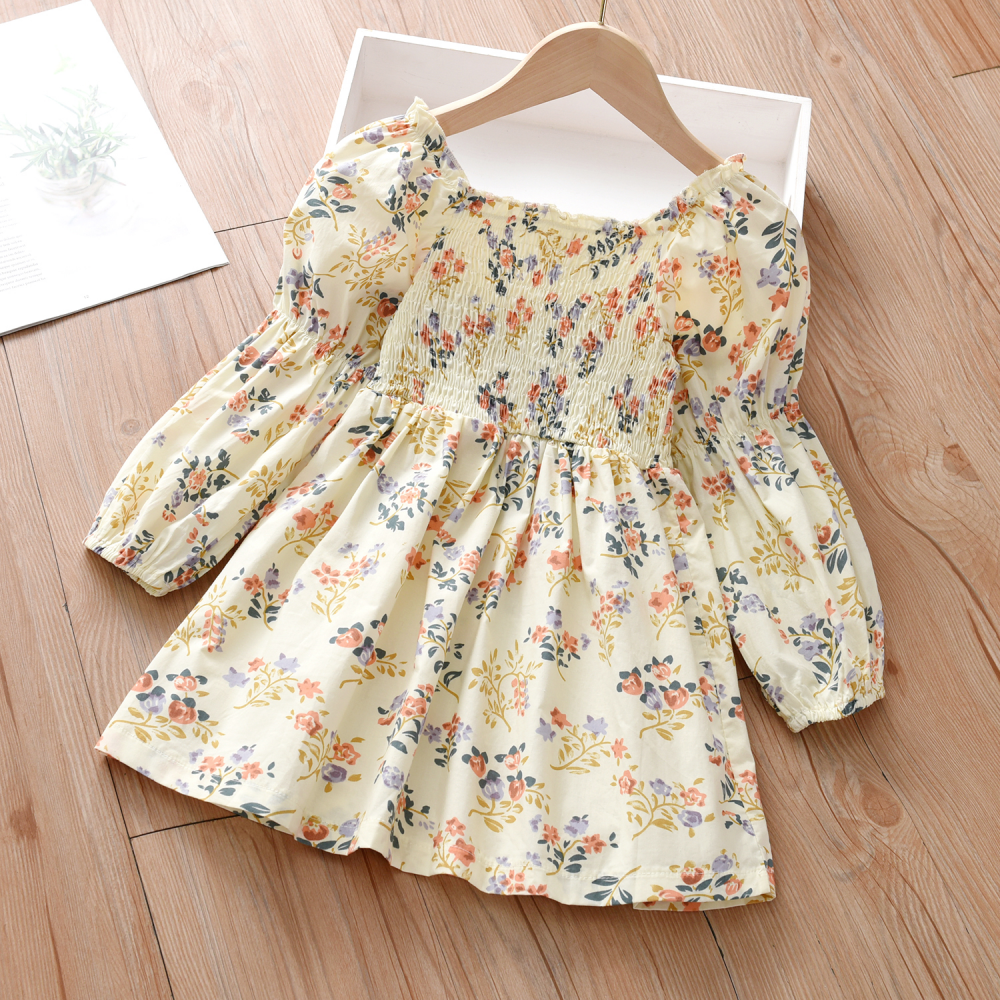 Girls Long Sleeve Floral Printed Dress kids wholesale clothing