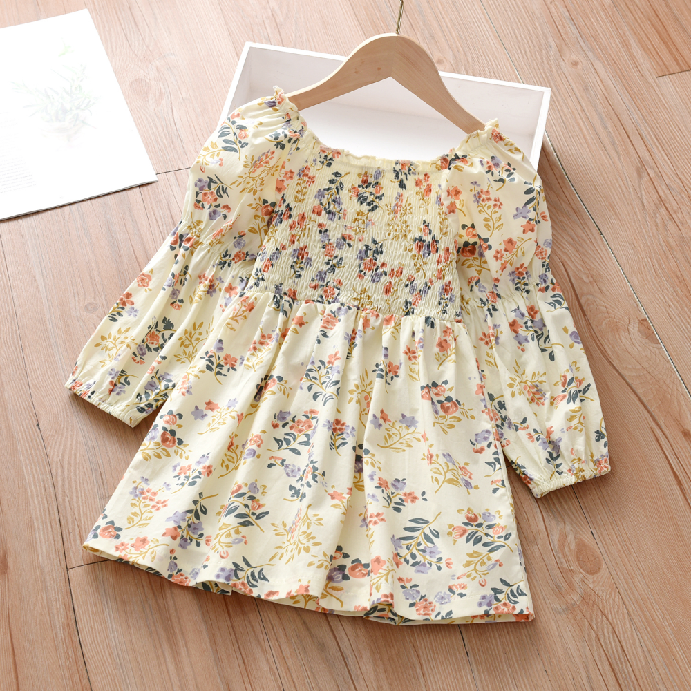 Girls Long Sleeve Floral Printed Dress kids wholesale clothing