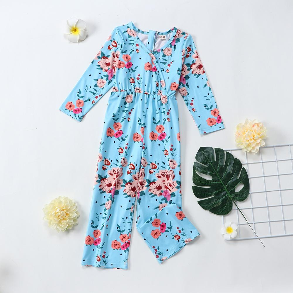 Girls Long Sleeve Floral Printed Jumpsuit wholesale childrens clothing