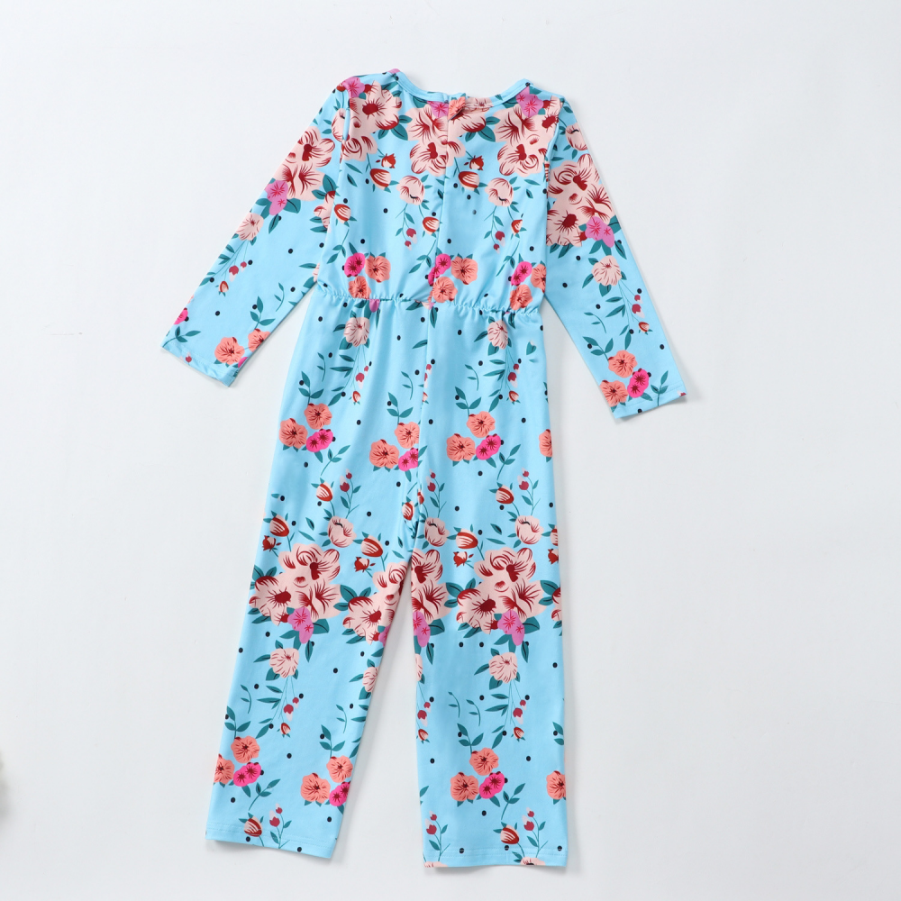 Girls Long Sleeve Floral Printed Jumpsuit wholesale childrens clothing