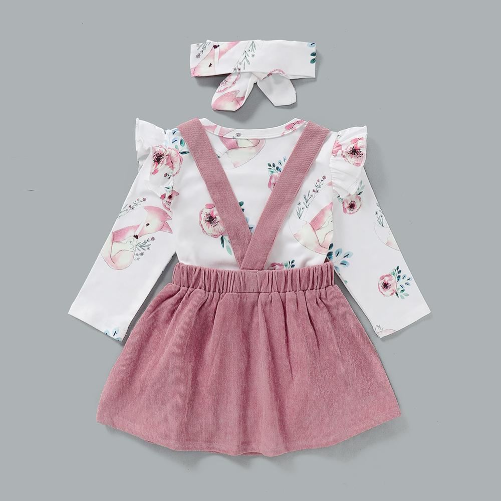 Baby Girls Long Sleeve Floral Printed Romper & Dress & Headband Wholesale Baby Clothes