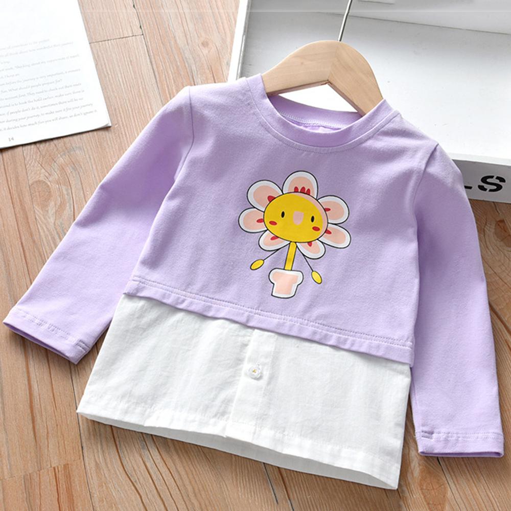 Girls Long Sleeve Floral Printed Splicing Top wholesale kids boutique clothing