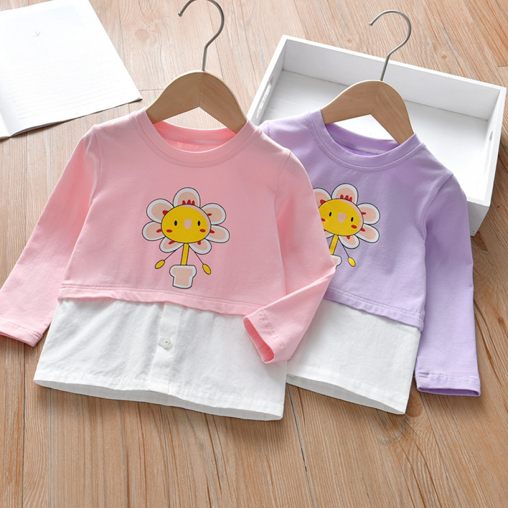 Girls Long Sleeve Floral Printed Splicing Top wholesale kids boutique clothing