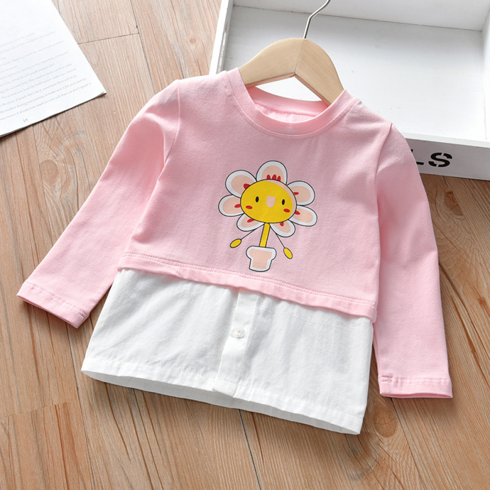 Girls Long Sleeve Floral Printed Splicing Top wholesale kids boutique clothing