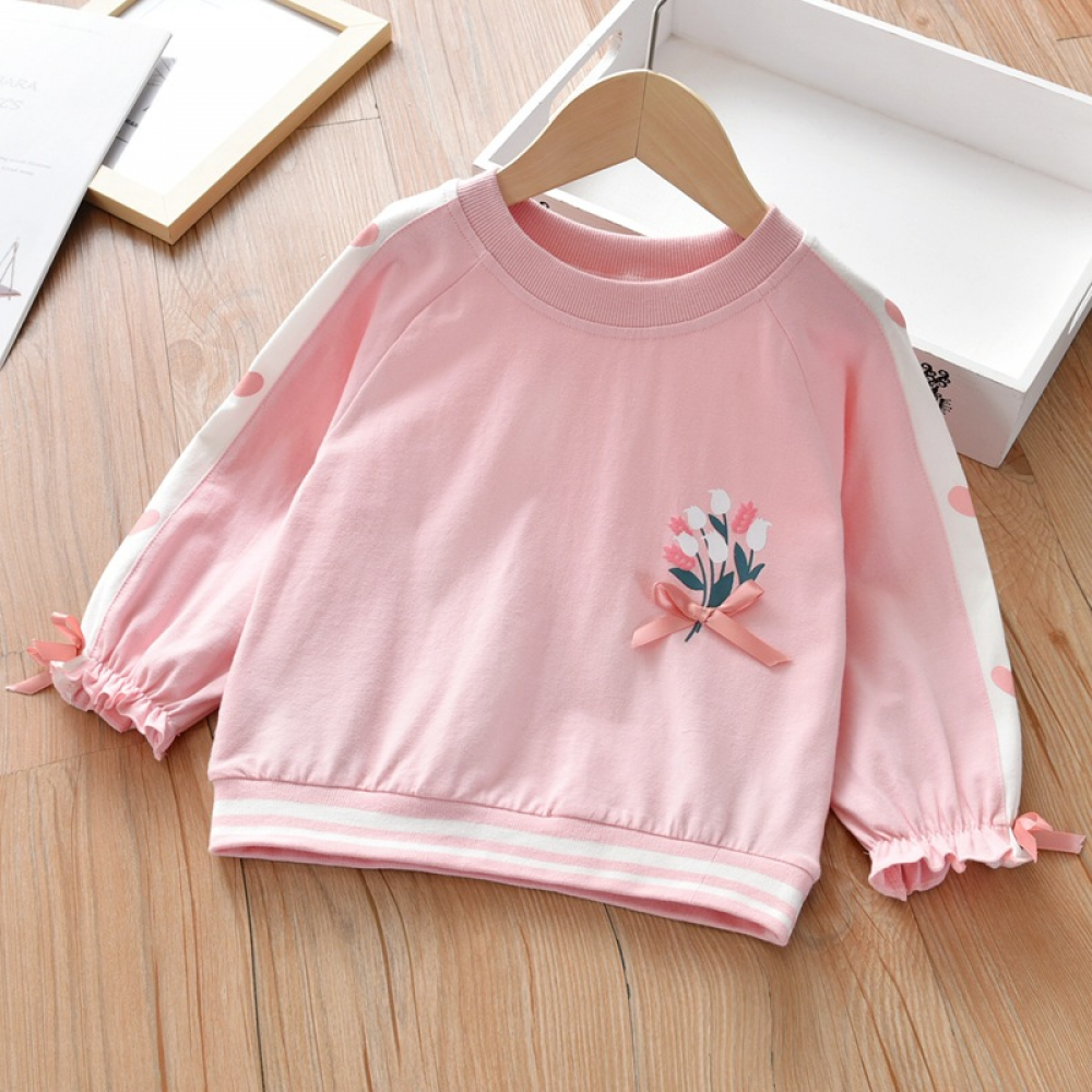 Girls Long Sleeve Floral Printed T-shirt children wholesale clothing