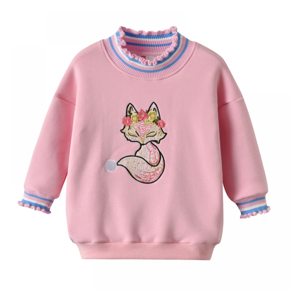 Girls Long Sleeve Fox Embroidery Winter T-shirt wholesale kids boutique clothing