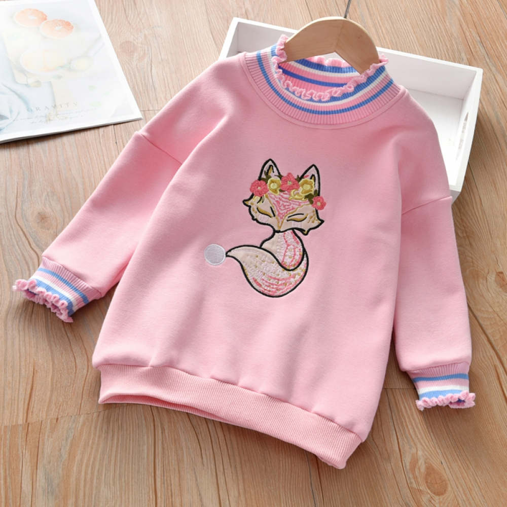 Girls Long Sleeve Fox Embroidery Winter T-shirt wholesale kids boutique clothing