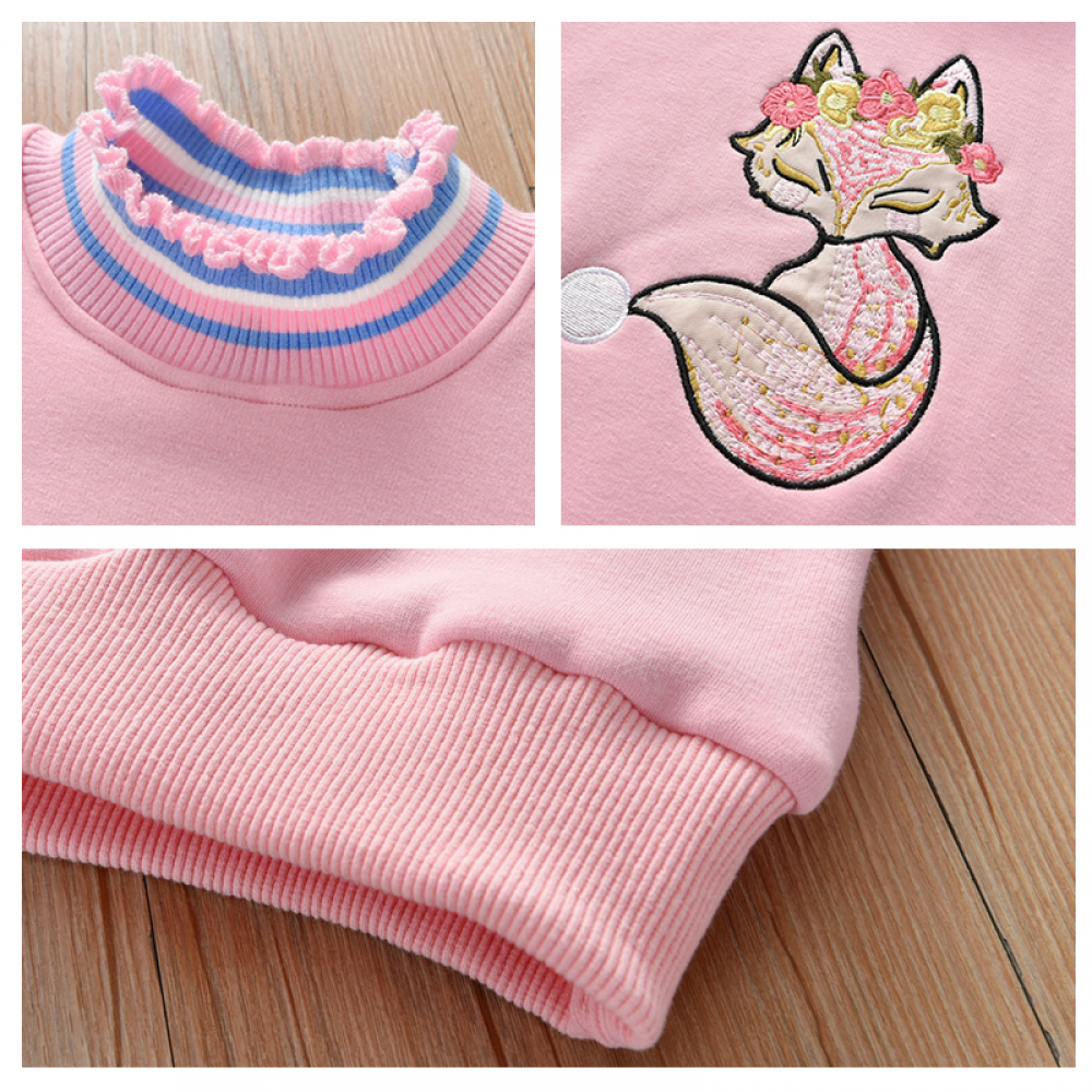 Girls Long Sleeve Fox Embroidery Winter T-shirt wholesale kids boutique clothing