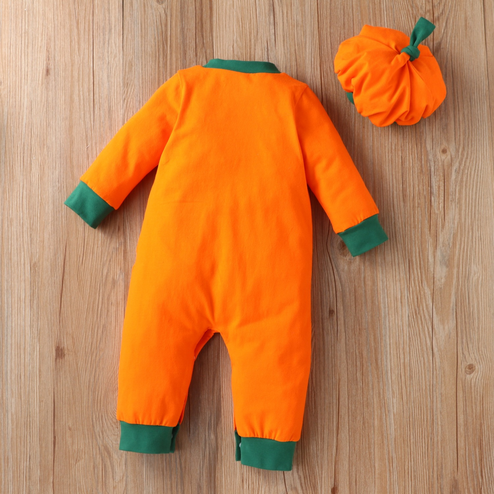 Baby Long Sleeve Halloween Pumpkin Romper & Hat Baby Wholesale Clothing