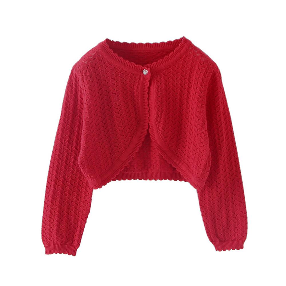 Girls Long Sleeve Hollow Out Solid Cardigan Sweaters