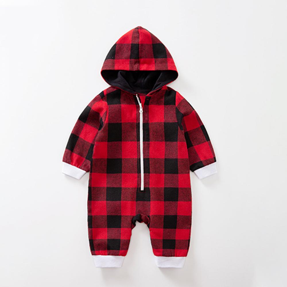 Baby Long Sleeve Hooded Plaid Cartoon Romper Wholesale Baby Clothes