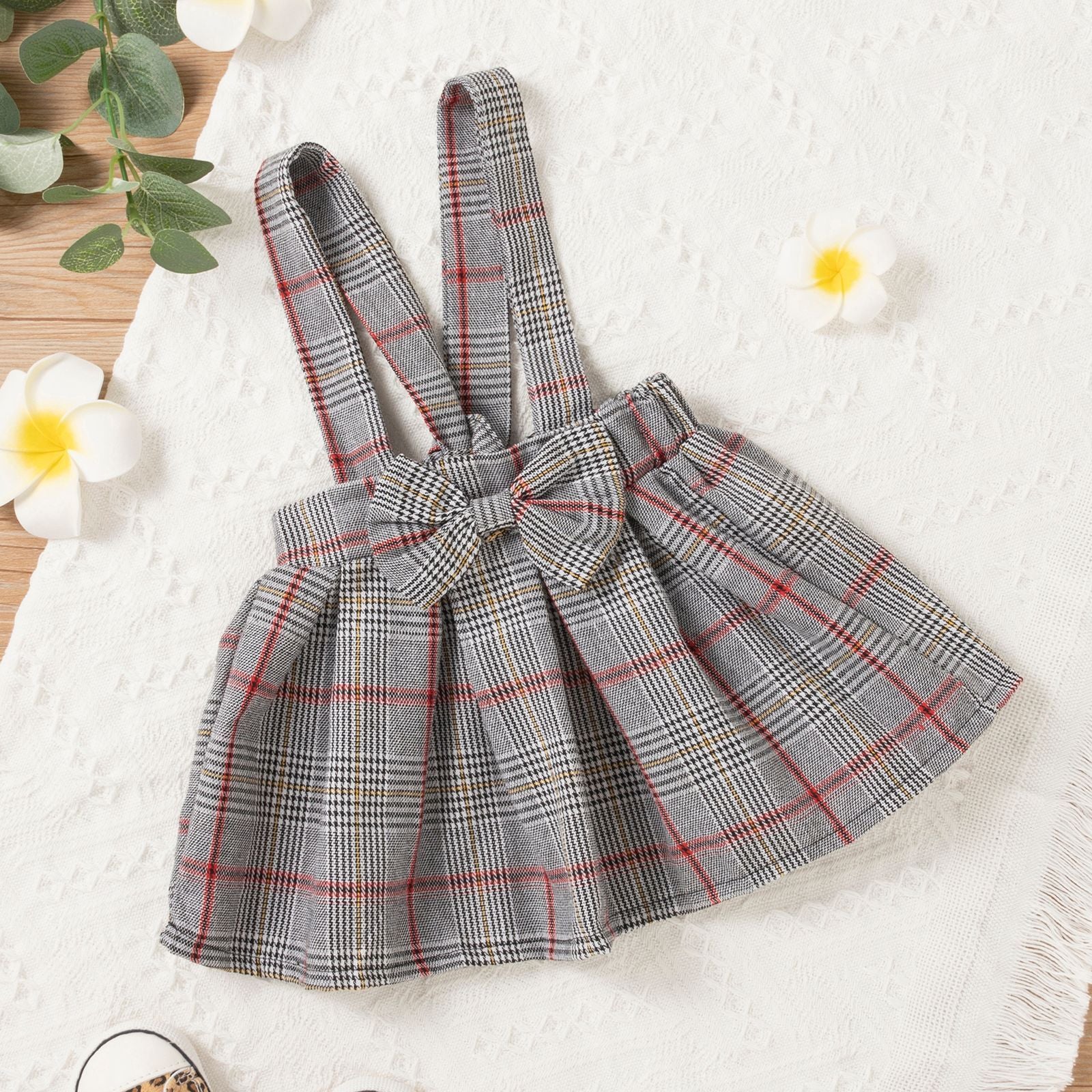 Baby Girls Long Sleeve Lace Romper & Plaid Skirt & Headband kids wholesale clothing