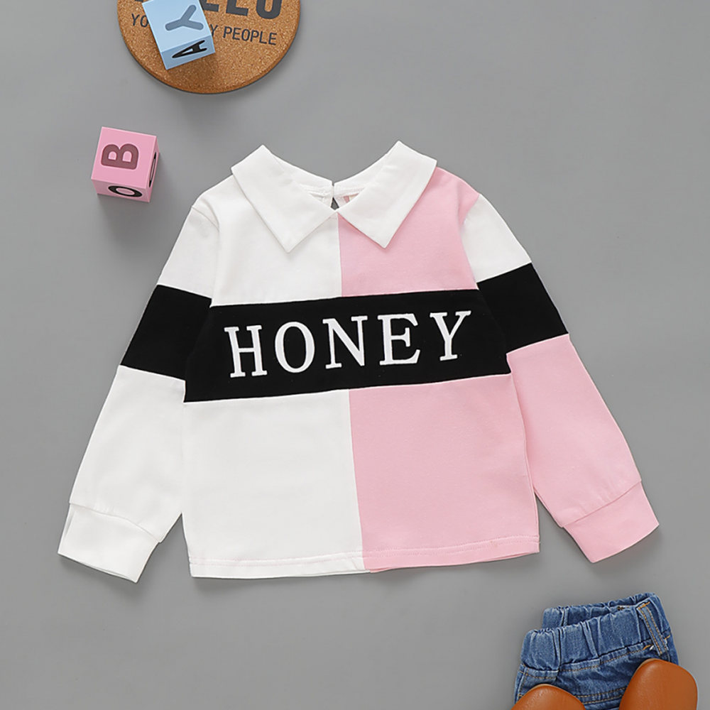 Girls Long Sleeve Lapel Letter Top kids wholesale clothes