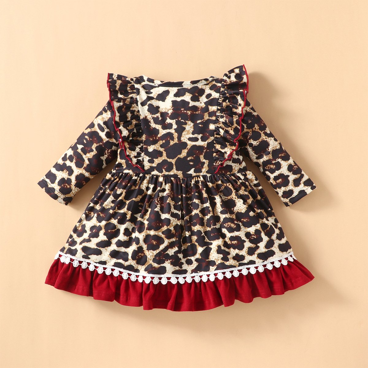 Baby Girls Long Sleeve Leopard Christmas Dress baby clothes wholesale