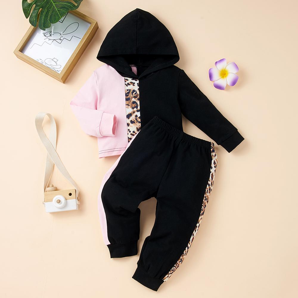 Baby Girls Long Sleeve Leopard Hooded Top & Pants baby clothes wholesale
