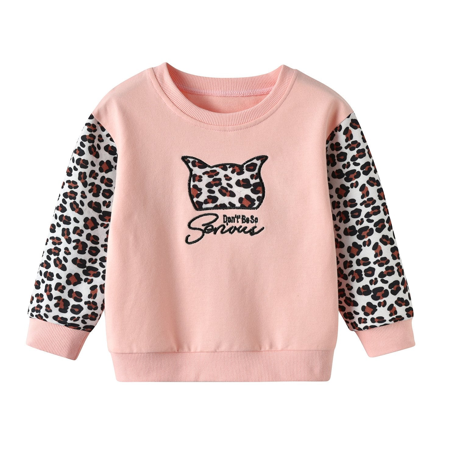 Girls Long Sleeve Leopard Letter Printed T-shirt kids wholesale clothing