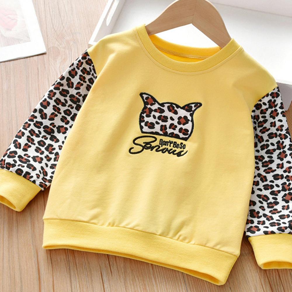 Girls Long Sleeve Leopard Letter Printed T-shirt kids wholesale clothing