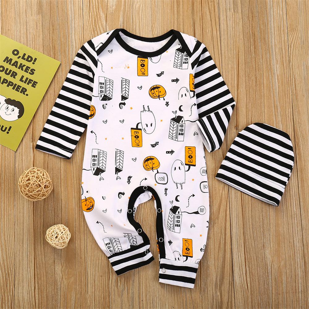 Baby Long Sleeve Letter Cartoon Printed Striped Romper & Hat baby clothing wholesale distributors