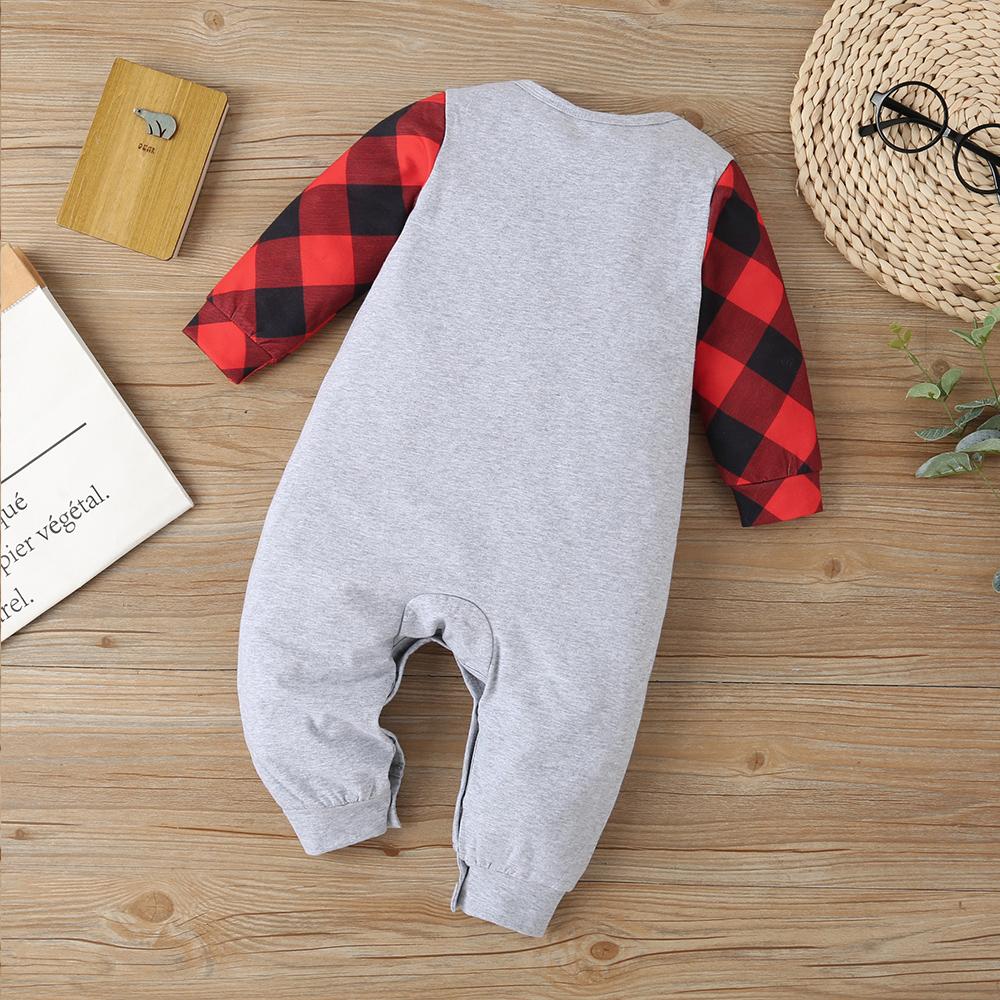 Baby Boys Long Sleeve Letter Plaid Romper Wholesale Baby Clothes