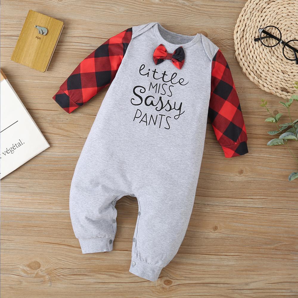 Baby Boys Long Sleeve Letter Plaid Romper Wholesale Baby Clothes