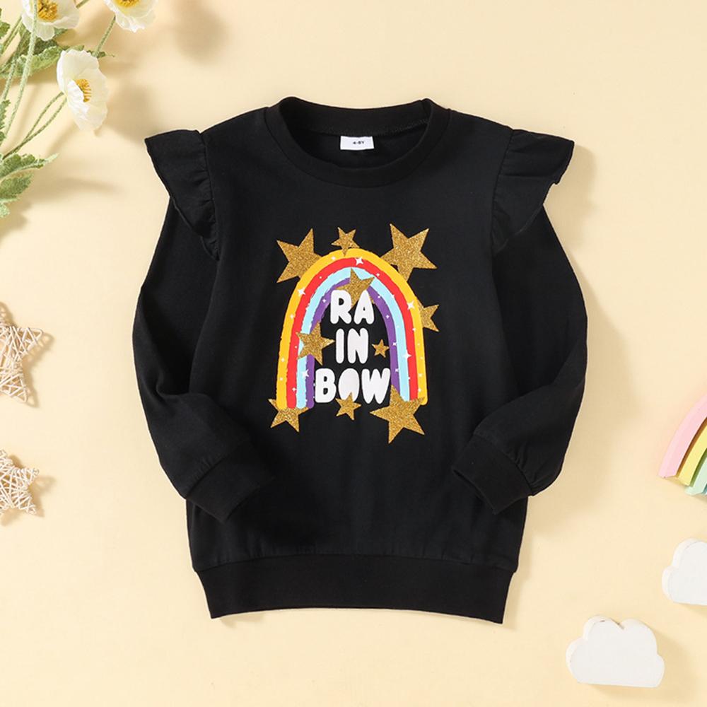 Girls Long Sleeve Letter Printed Rainbow Top children wholesale clothing