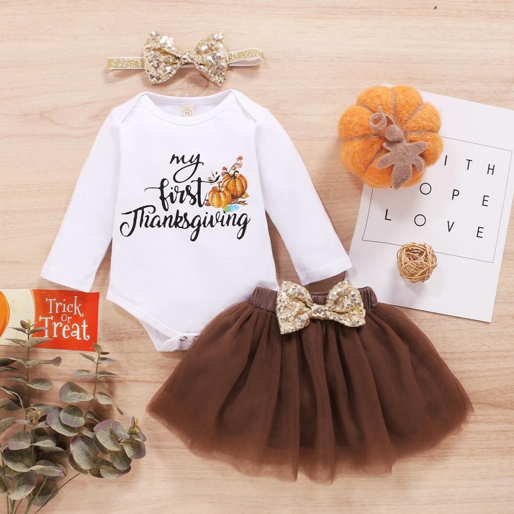 Baby Girls Long Sleeve Letter Printed Romper & Mesh Skirt & Headband baby wholesale clothing