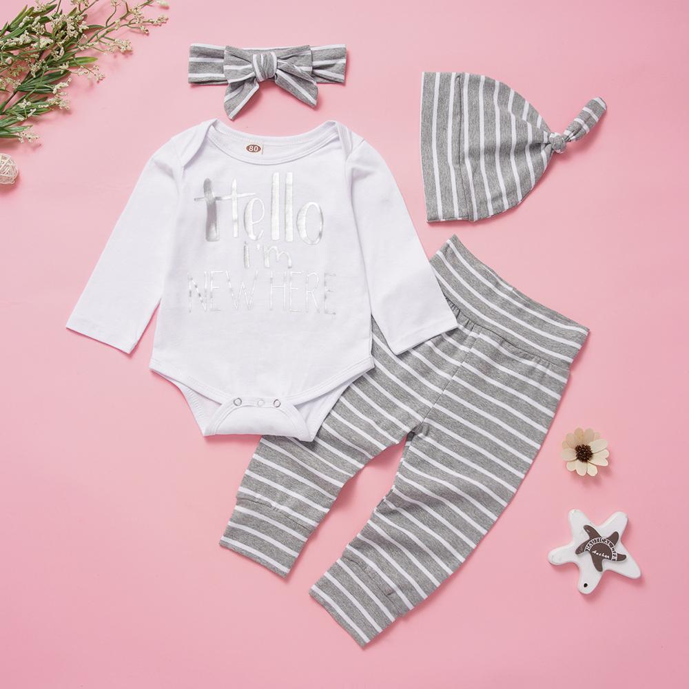Baby Long Sleeve Letter Printed Romper & Pants & Headband & Hat baby clothing wholesale suppliers