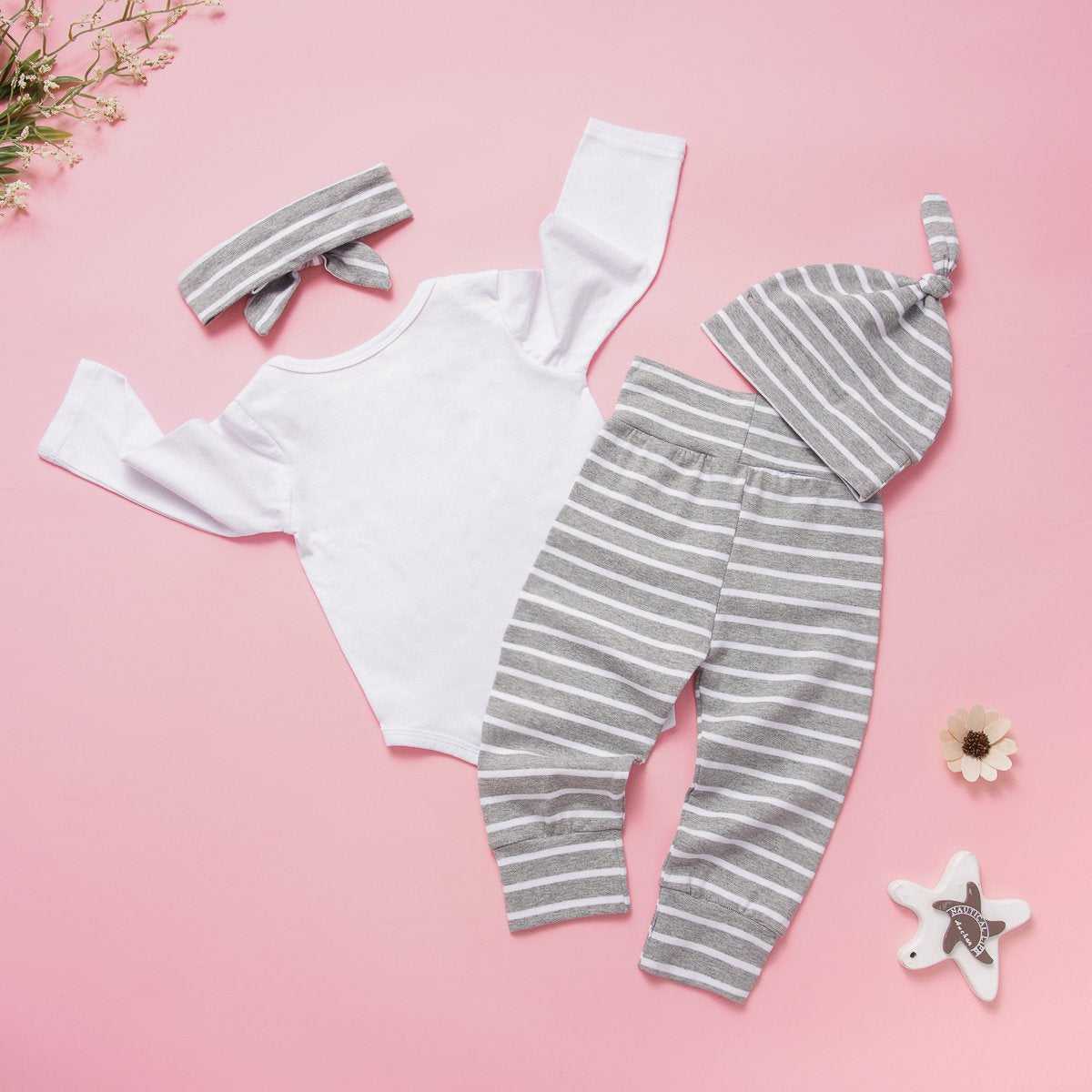 Baby Long Sleeve Letter Printed Romper & Pants & Headband & Hat baby clothing wholesale suppliers