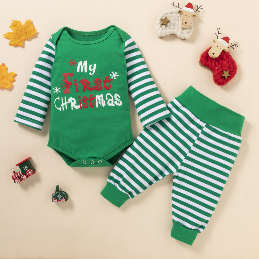 Baby Long Sleeve Letter Printed Striped Romper & Pants baby clothing wholesale suppliers