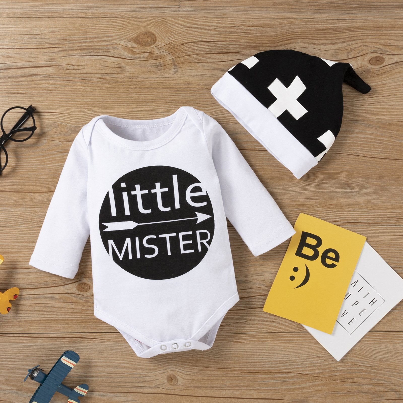 Baby Boys Long Sleeve Letter Romper & Pants & Hat Wholesale Baby Clothes