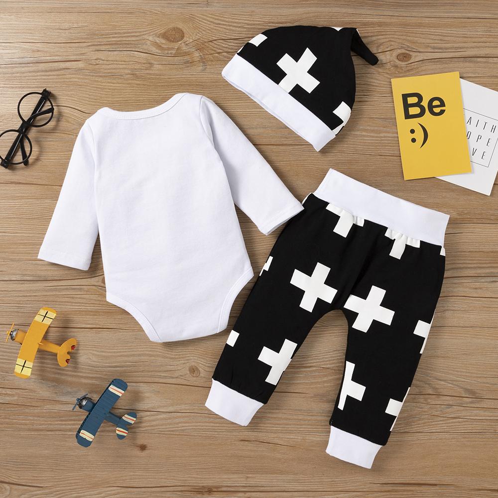 Baby Boys Long Sleeve Letter Romper & Pants & Hat Wholesale Baby Clothes