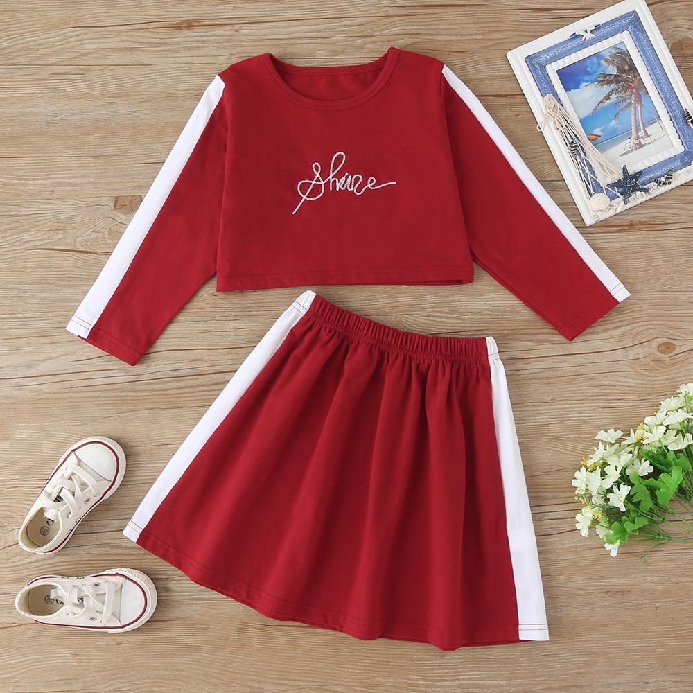 Girls Long Sleeve Letter Top & Skirt kids clothes wholesale