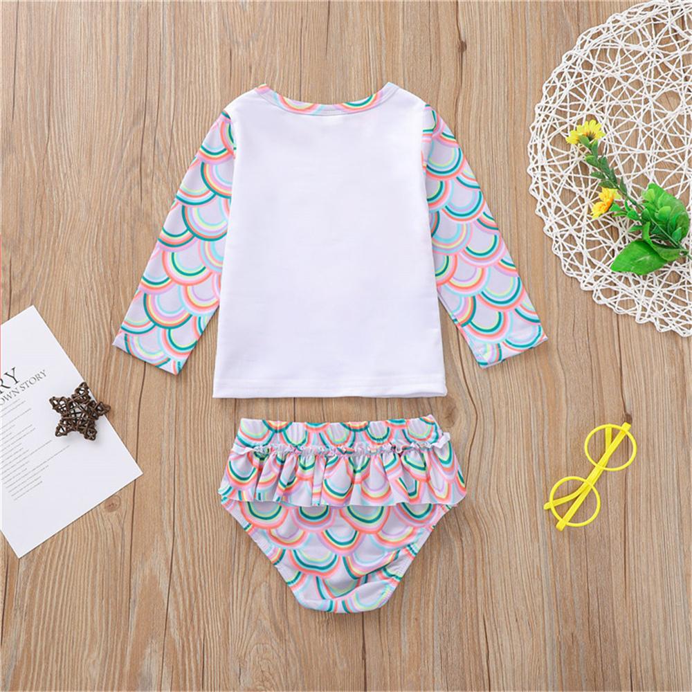 Girls Long Sleeve Mermaid Printed Top & Shorts 2 Piece Swimsuit With Shorts