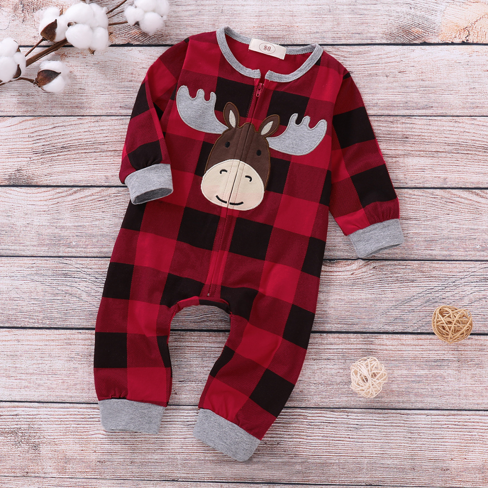 Baby Long Sleeve Plaid Animal Romper baby clothing wholesale suppliers