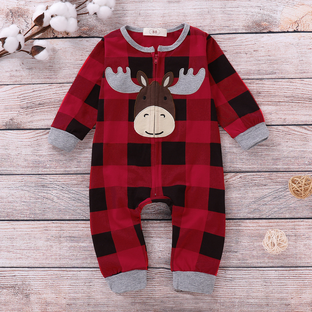 Baby Long Sleeve Plaid Animal Romper baby clothing wholesale suppliers